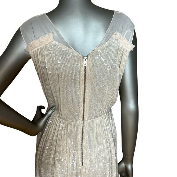French Connection Sequin Midi Dress Cream Sleeveless V-Neck Size 0 (028) - Picture 9 of 16